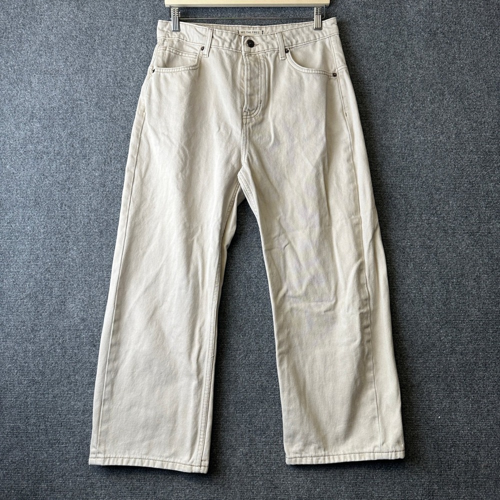 Free People We The Free Jeans Womens 28 Beige Wide Leg Relaxed Fit Denim Pants